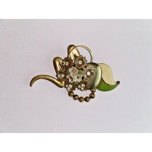 Gold Tone Vintage Art Deco Layered Floral Fashion Brooch Signed GT